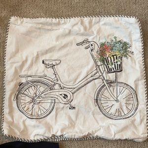 Cute flower bicycle embroidered pillow cover